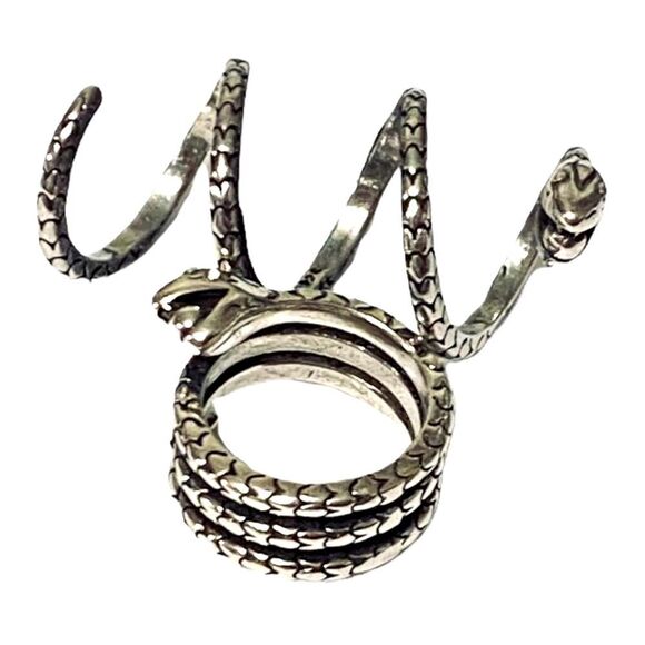 Antique Silver Coiled Ouroboros Textured Adjustable Snake Ring NEW - Picture 2 of 3
